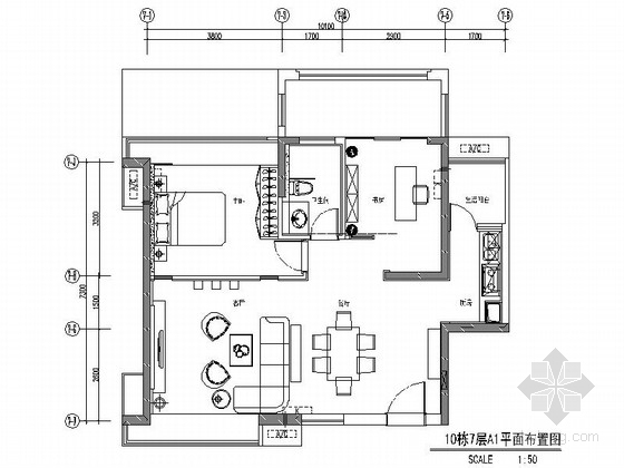 新中式室内设计两居室资料下载-[深圳]大型商住房新中式两居室样板间装修图（含效果）