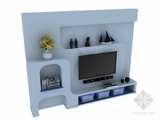 最流行电视背景墙欧式资料下载-现代电视背景墙3D模型下载