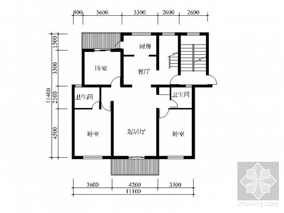 60平米复式户型图资料下载-复式四室二厅户型图(261)