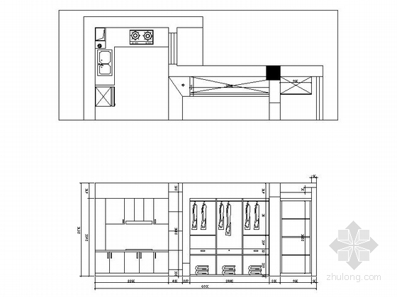 [湖北]超强收纳60平简欧风格一居室室内装修施工图（含实景效果）橱柜衣柜立面图