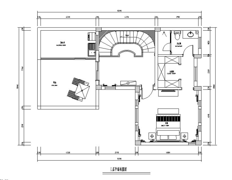 [江苏]简欧联排三层别墅设计施工图（附效果图）-三层平面布置图