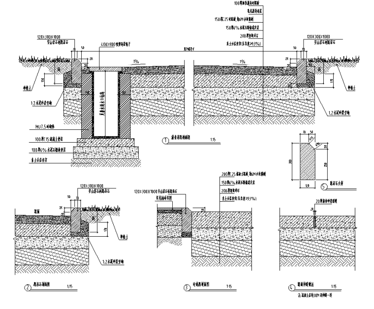 [江苏]晶水湾青椿旅居室外景观施工图设计（包含CAD+PDF）-花池剖面节点剖面详图