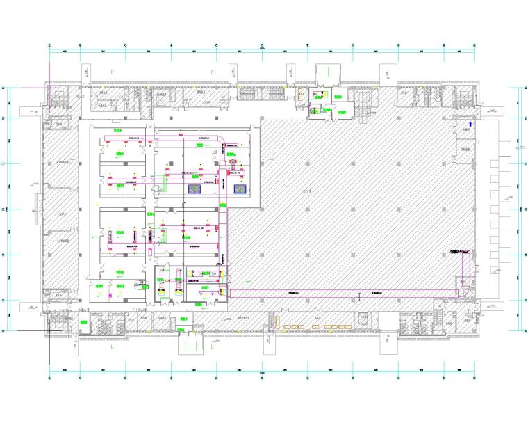 华为南方工厂二期-净化空调、通风系统设计（25张图纸包括设计、施工总说明）-12-一层净化空调新风风管平面图-布局1