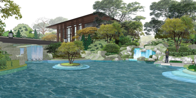 [北京]新中式文脉山水园展示区景观设计方案（附实景图）-滨水展示区景观效果图