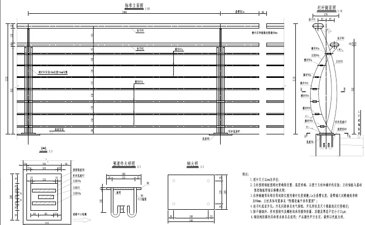 带螺旋梯道桥头堡钢桁架拱桥主桥跨河桥梁及其引道工程施工图图纸283页（含排水、强电）-人行道栏杆构造图