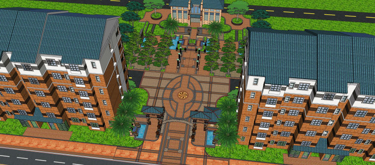 新中式酒店SU建筑模型资料下载-新中式住宅建筑SU模型