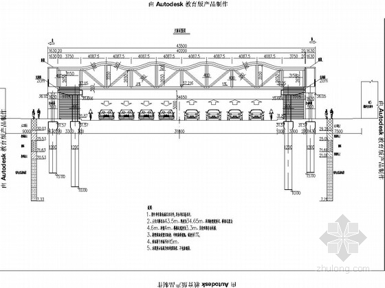 超市门口43.5m人行天桥施工图30张CAD-桥型立面布置图 
