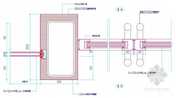 竖显横隐玻璃幕墙资料下载-玻璃幕墙连接横剖节点详图