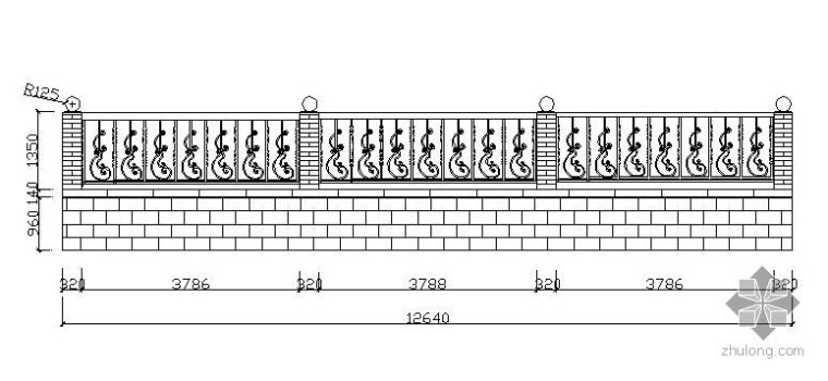 铁艺花拱门施工图资料下载-铁艺围墙施工立面图