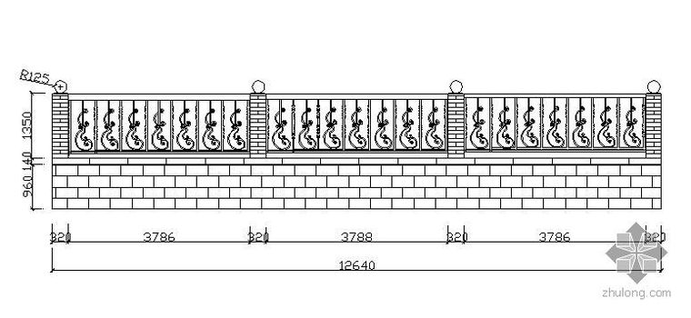 铁艺围墙cad图资料下载-铁艺围墙施工立面图