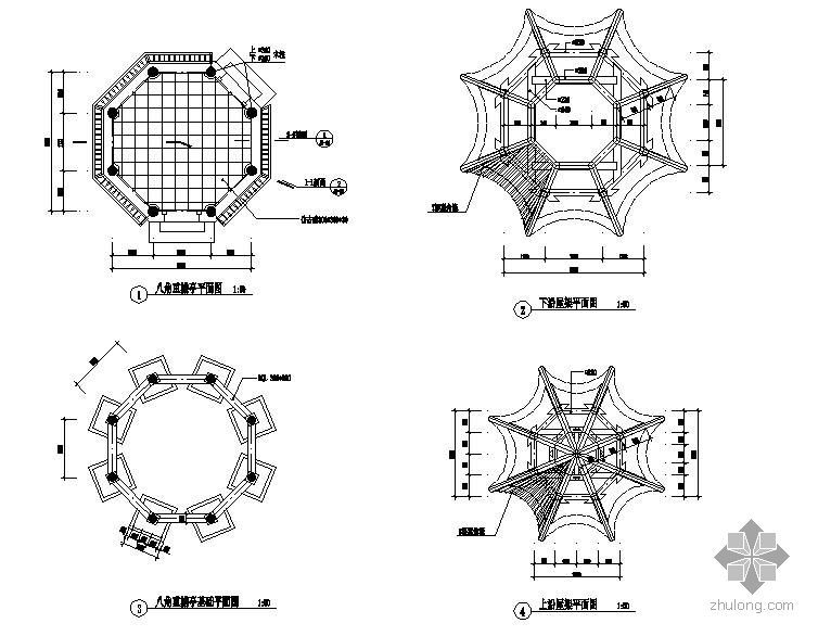 八角亭CAD结构图资料下载-某重檐八角亭节点构造详图