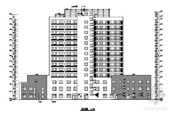某沿街十四层酒店式公寓建筑施工图-背立面图