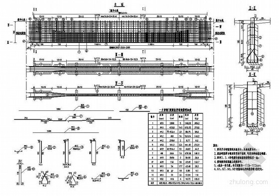 梁肋钢筋布置资料下载-30m预应力混凝土连续T梁中跨梁肋钢筋布置节点详图设计