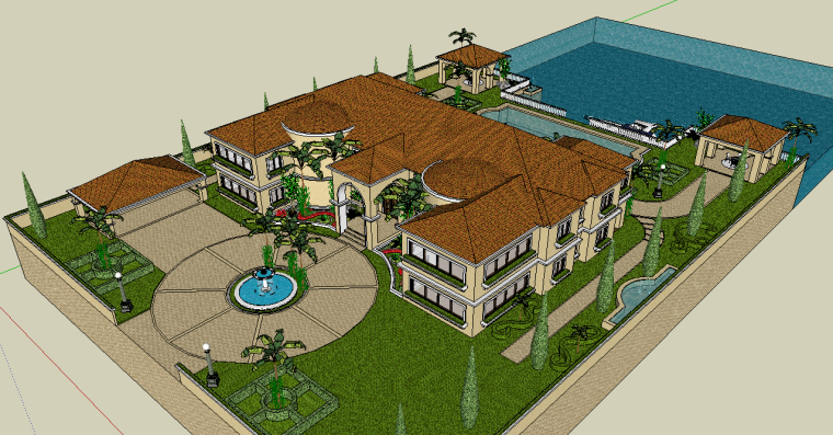 庭院落水景观设计资料下载-欧式庭院景观设计模型下载