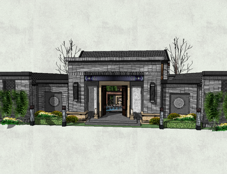 新中式庭院方案文本资料下载-精品居住区庭院景观模型设计（新中式风格）
