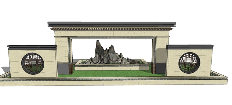 新中式新亚洲现代山水景墙su模型6