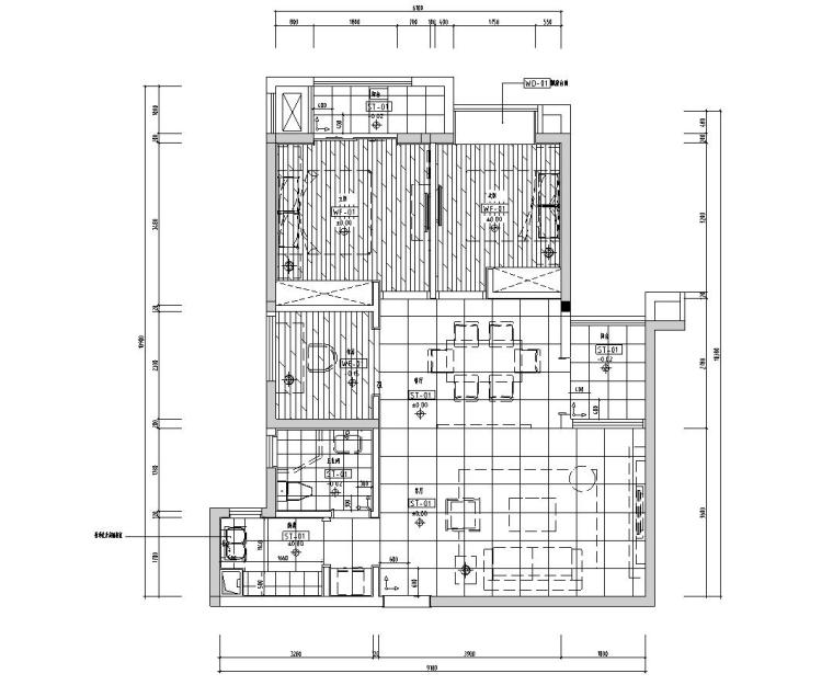 2019样板施工图资料下载-[福州]正祥香榭芭蕾样板房户型一室内施工图设计文本（CAD+效果图）