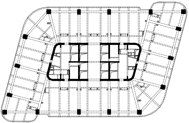 中山灯饰商城塔楼高度184米,结构体系采用钢筋混凝土框架-核心