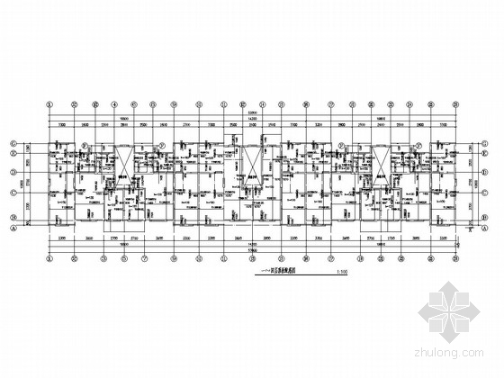 [大庆]六层砖混结构住宅楼结构施工图（带阁楼）-一~四层顶板配筋图 