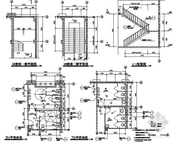 [徐州]某国际花园城售楼建筑结构水电施工图-楼梯卫生间大样图