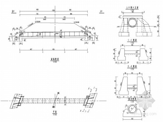 1米圆管涵施工图设计资料下载-1-0.75米钢筋混凝土圆管涵布置图(斜交20度)