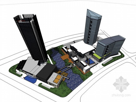小高层办公建筑方案资料下载-时尚高层办公建筑SketchUp模型下载