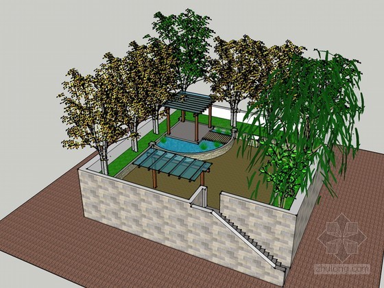 小院cad图资料下载-小院景观SketchUp模型下载