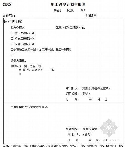 最新版建筑工程超全监理施工规范用表（2015年编）-施工进度计划申报表 