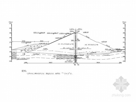 [四川]沥青混凝土心墙碾压石渣坝施工方案-大坝坝料分区图 