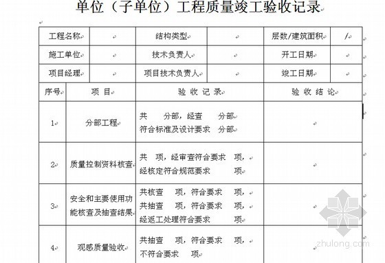 某房地产企业全套管理标准手册（2014年最新版）-单位（子单位）工程质量竣工验收记录 