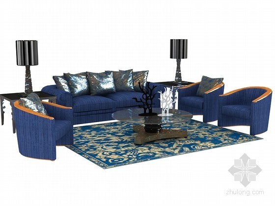 新中式沙发椅子组合3d模型资料下载-时尚沙发组合3D模型下载