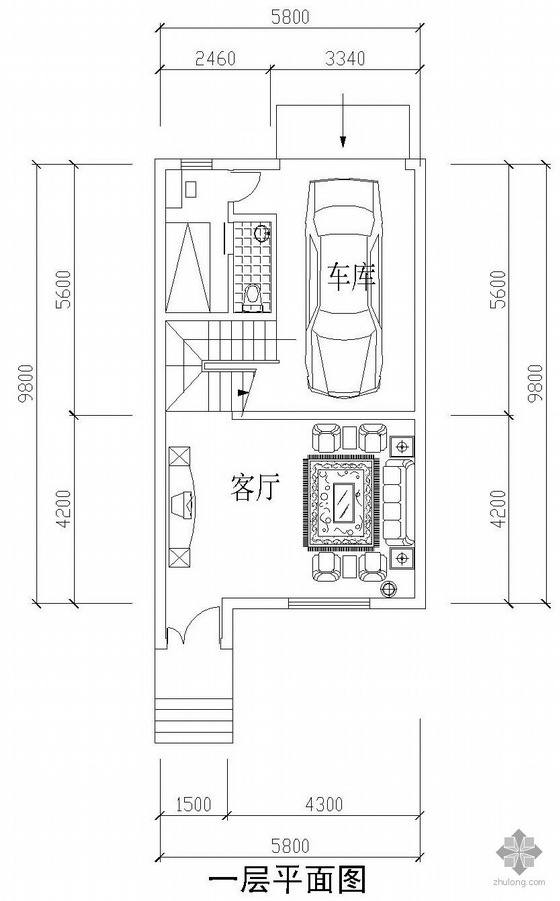 户型图标准层资料下载-四层独栋别墅有车库户型图(169)