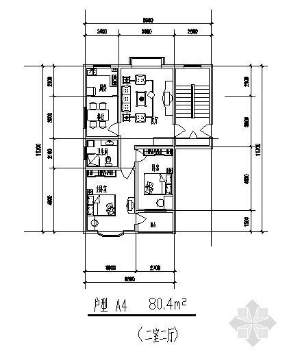 四室二厅CAD图纸资料下载-二室二厅6