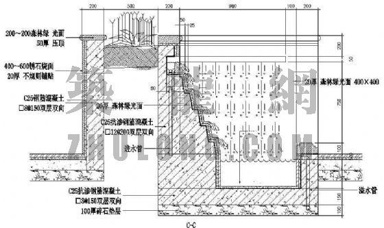 景观跌水坝施工图资料下载-跌水花坛施工图