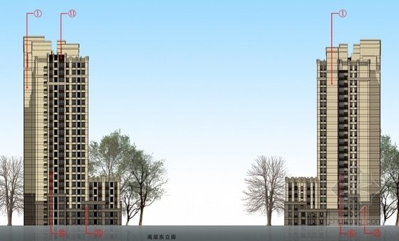 [北京]深棕水泥瓦叠排别墅外观材料设计方案文本-深棕水泥瓦叠排别墅外观材料设计立面图