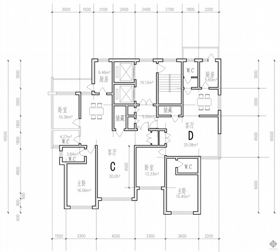 二梯四户型图资料下载-塔式高层一梯二户公寓建筑户型图(131/119)