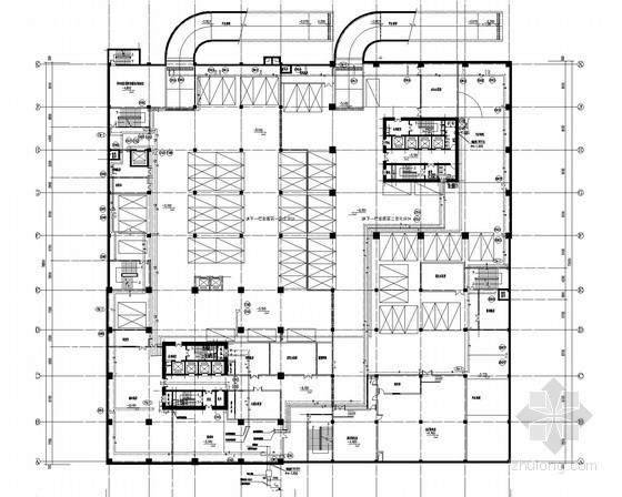 [内蒙古]高层综合楼空调采暖通风排烟系统设计施工图（商业 热水风幕 电热风幕）-采暖、空调水平面图 