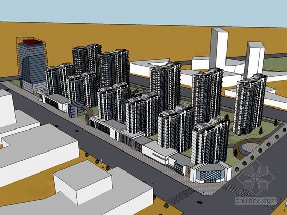 高层住宅小区入口资料下载-高层住宅小区SketchUp模型下载