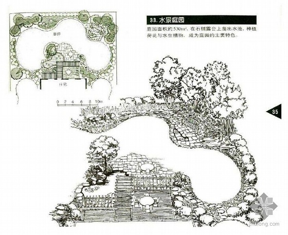 别墅庭院内部设计图资料下载-水景庭院景观设计图