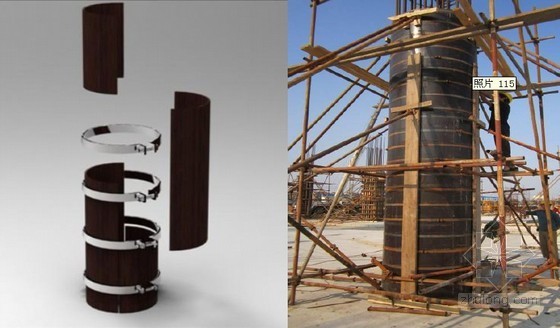 [江苏]框架核心筒伸臂结构超高层办公塔楼施工组织设计（315页，26米深基坑）-圆形柱模板 