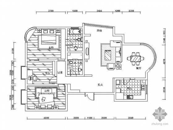 室内方案设计含施工图资料下载-三居室方案设计图（含效果）