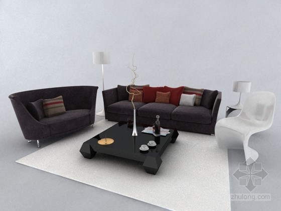 新中式沙发椅子组合3d模型资料下载-时尚沙发组合家具3d模型下载