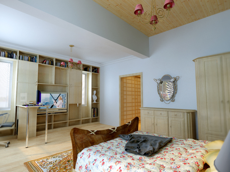高挑而明亮的公寓资料下载-舒适明亮卧室3D模型下载