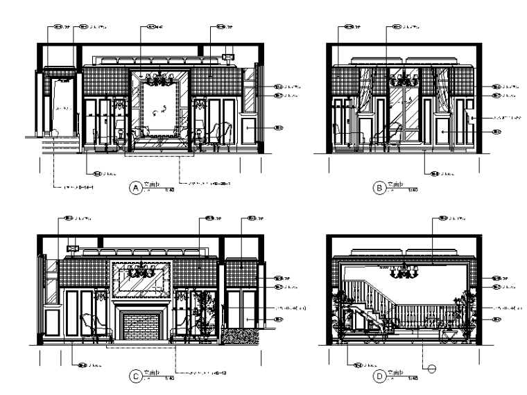 [重庆]英伦风格别墅样板房设计CAD施工图（含效果图）-【重庆】英伦风格别墅样板房设计CAD施工图（含效果图）立面图