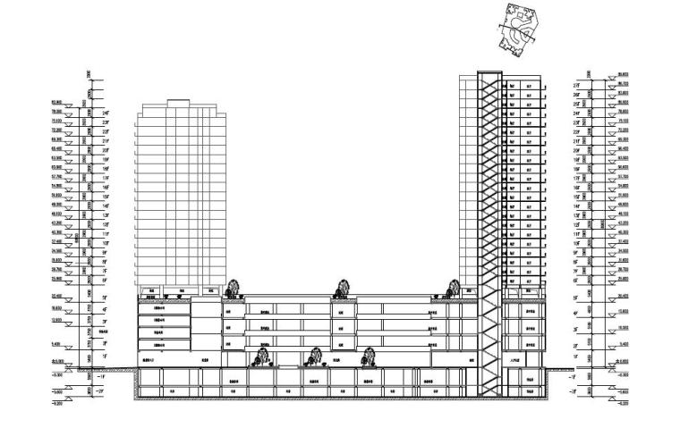 [湖北]高层休闲式商业综合体建筑设计方案文本-高层休闲式商业综合体建筑剖面图