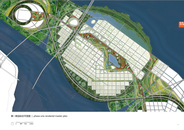 [浙江]灵活性滨水城市景观规划设计方案-第一期渲染总平面图