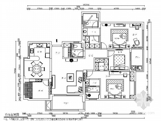 三室一厅户型cad图纸资料下载-[杭州]西湖美景三室一厅家居住宅CAD施工图