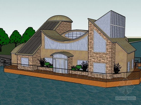 欧姆瓦勒水上别墅资料下载-水上别墅sketchup模型下载