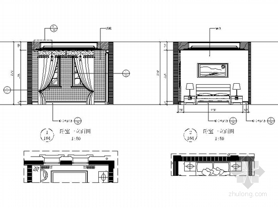 [浙江]豪华舒适两层别墅室内设计CAD施工图卧室立面图