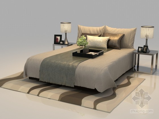 温馨双人床资料下载-漂亮温馨床3D模型下载